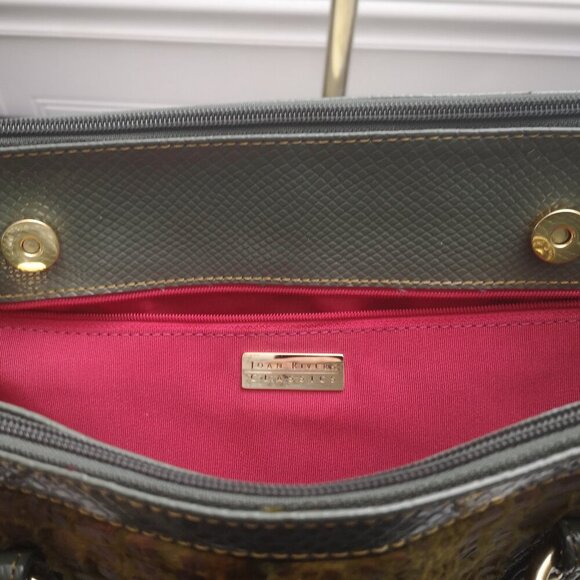 Joan Rivers Classics Green & Tan Faux Leather Faux Fur Croc Pattern Handbag - Picture 4 of 10